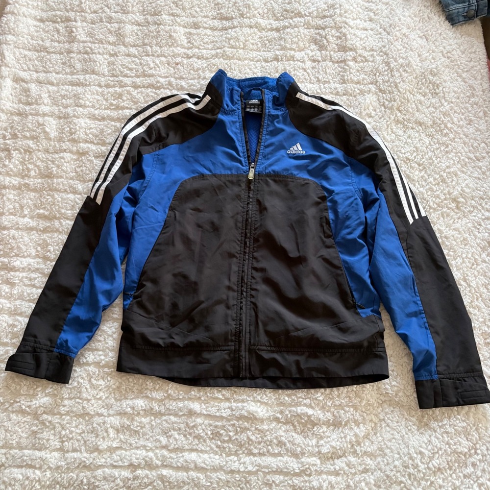 Adidas Kids Blue & Black 3-Stripe Full Zip Track Jacket Size Medium M 8/10 Youth